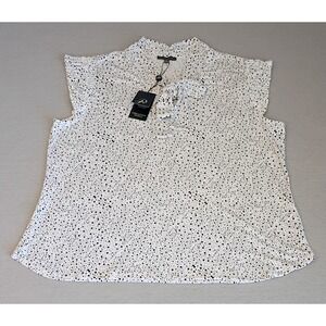Adrianna Papell Women's Tie Neck Blouse Black And White Polka Dot XL New